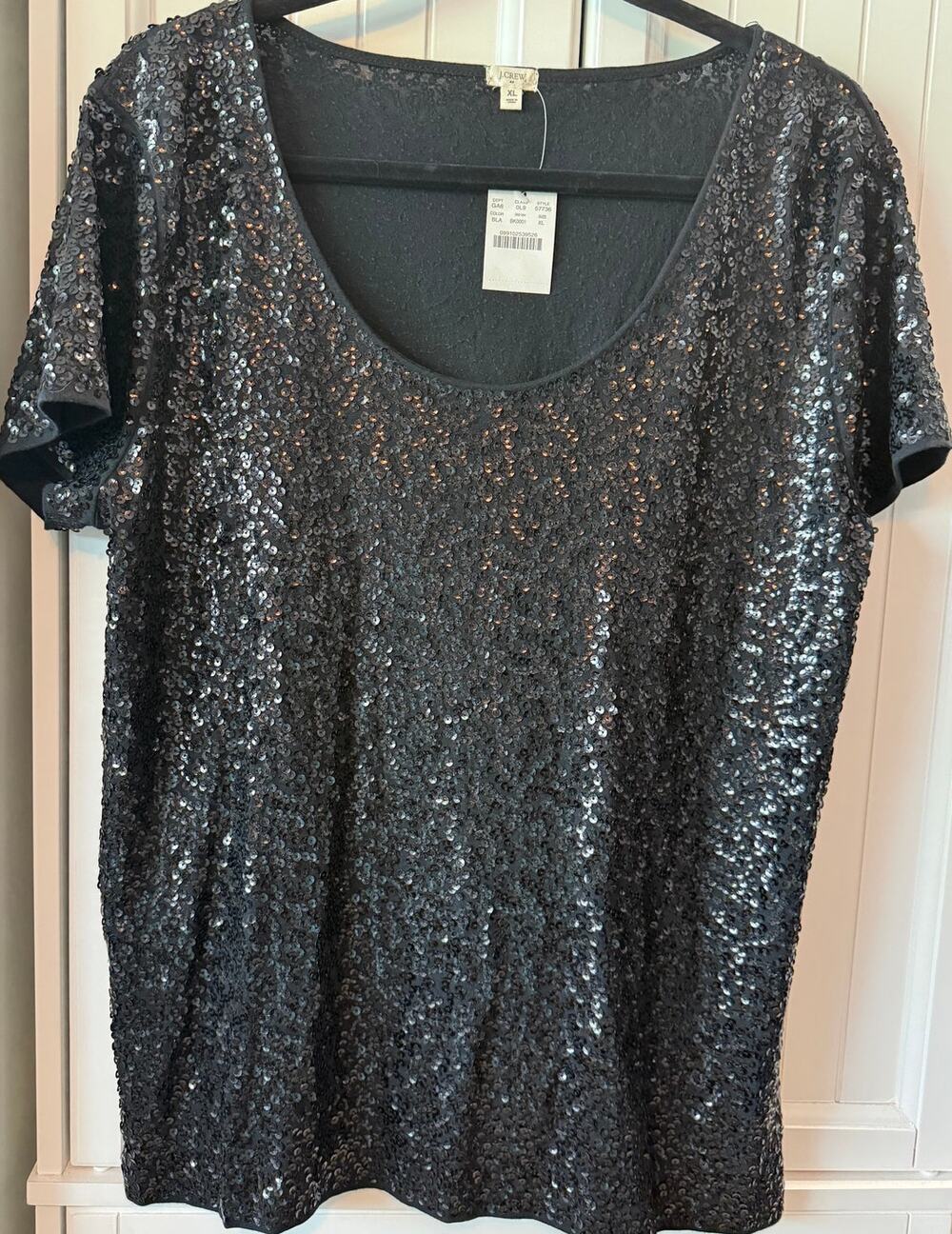 J. Crew Black Sequin Short Sleeved Top Sz XL NWT